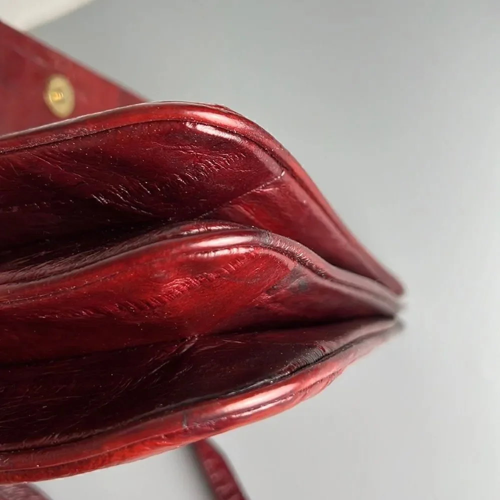 Vintage Real Eel Skin Maroon Clutch Shoulder Bag Purse
